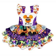 Летнее многослойное платье без рукавов фиолетового и оранжевого цвета платье с милым принтом для маленьких девочек