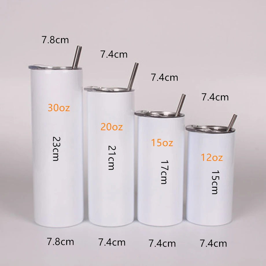 

100pcs/Lot Sublimation Straight Mug 12oz/15oz/20oz/30oz Slim Cup Skinny Tumbler Water Wine Glass DIY Free PP Straw