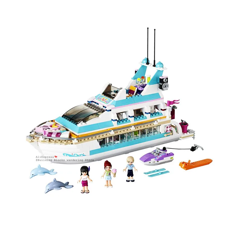 Preise 2020 NEUE Liebe Rettungs Schiff Urlaub Boot 3D Bausteine Kompatibel legoinglys Freunde 41381 Dolphin Yacht Spielzeug