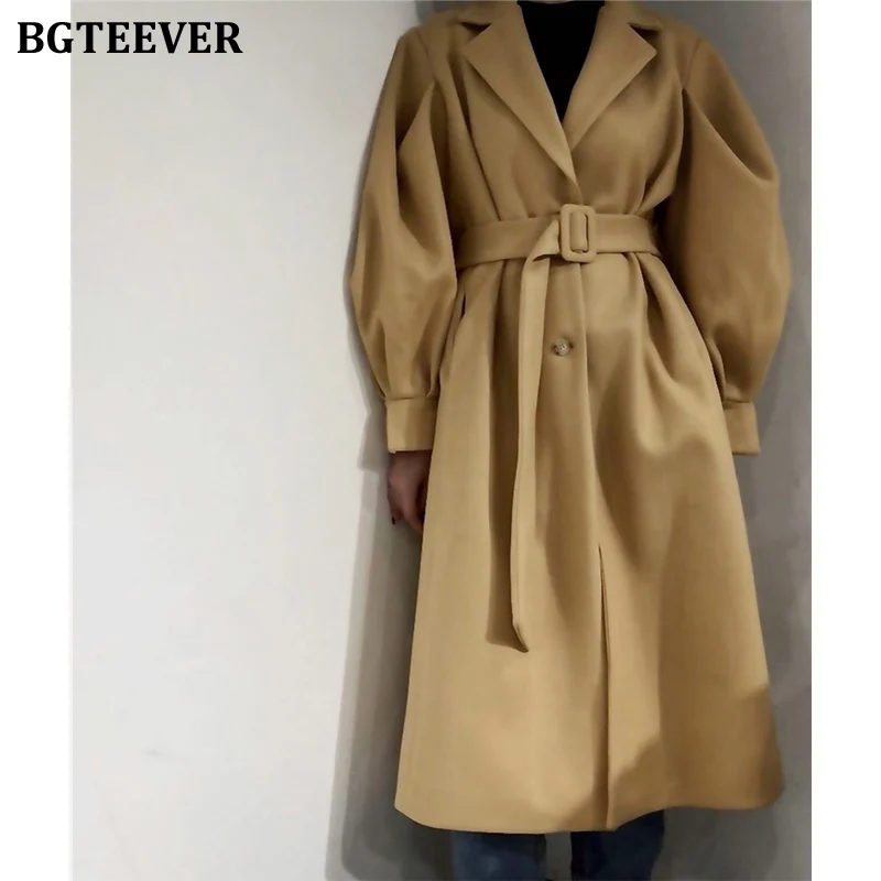 Very best BGTEEVER Fashion Sashes Belted Woolen Women Blend Coat Winter Thicken Female Long OverCoat Fashion
