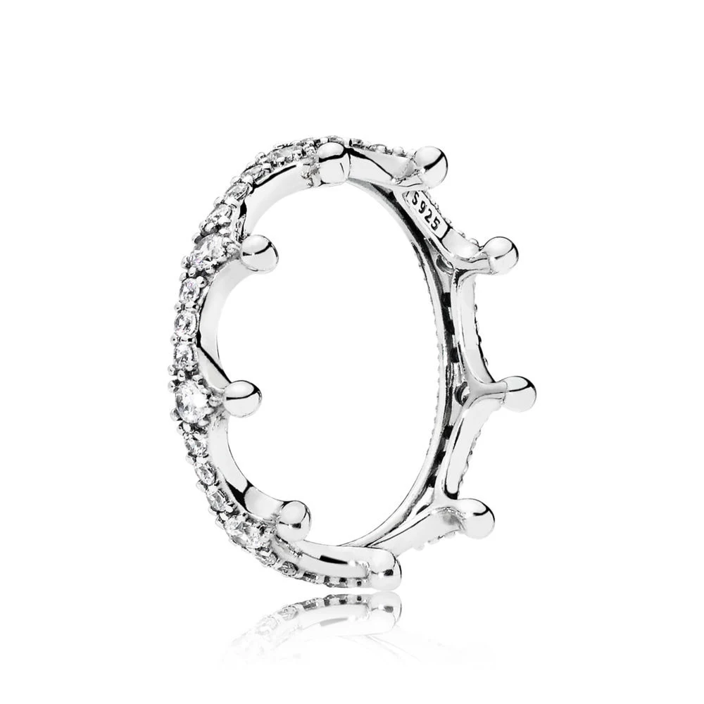 Настоящее 925 пробы, серебряное, оригинальное, розовое, сияющее, зачарованная тиара, сверкающая Корона, кольцо Европы для женщин, бусина, очаровательный подарок, сделай сам, ювелирное изделие - Цвет основного камня: Silver