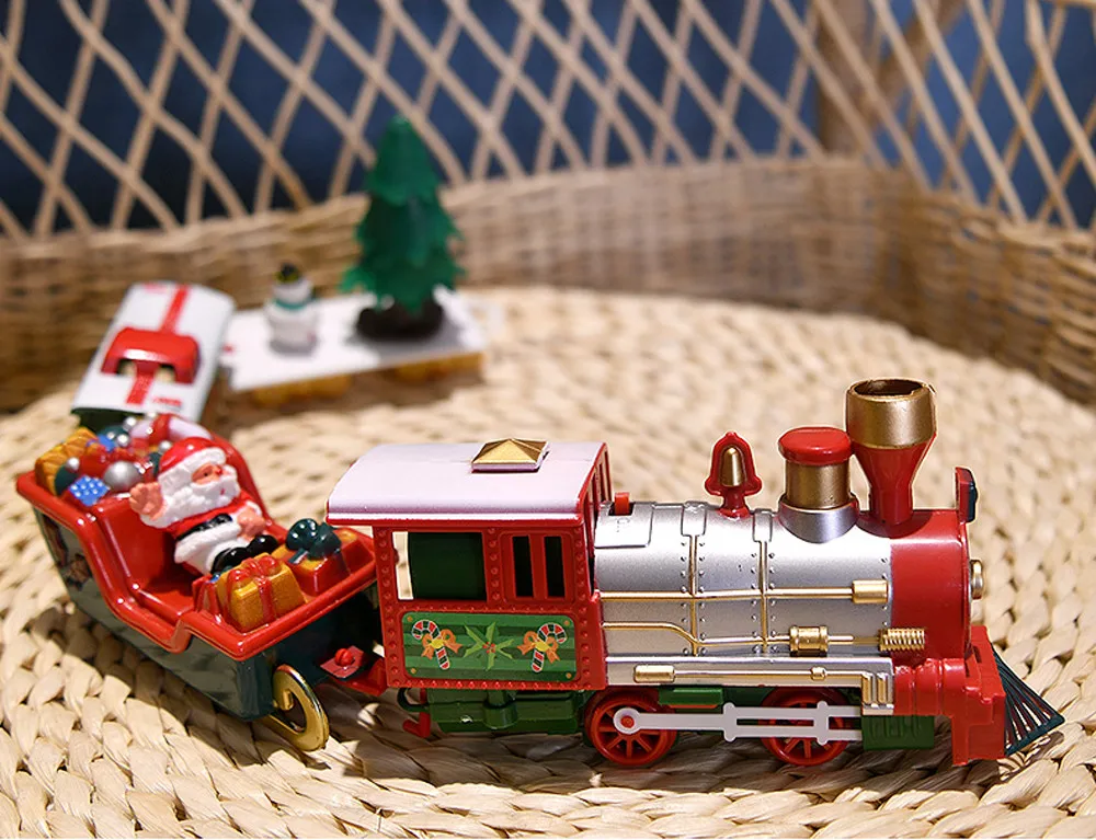 Рождественский Ретро электрический вагон игрушка локомотив Детский Электрический пазл музыкальный поезд Рождественский поезд железная дорога игрушка для трека подарок