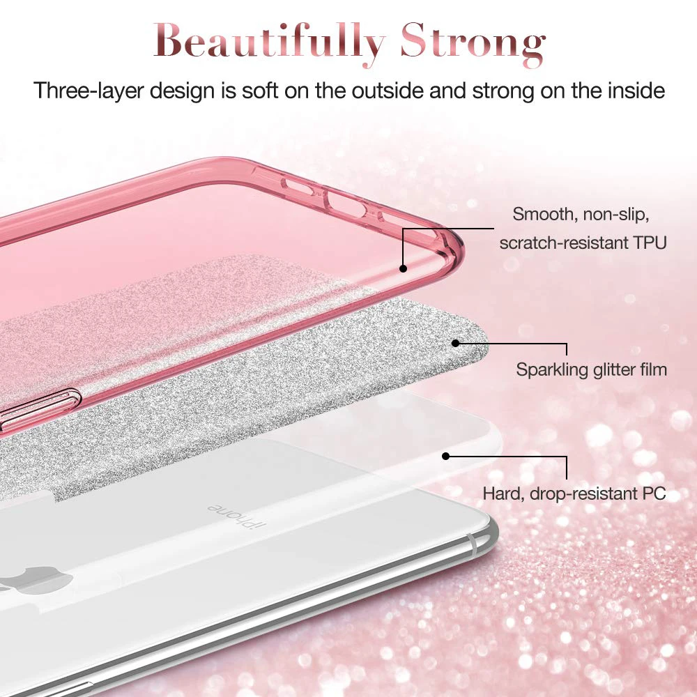 Милые блестящие Блестящий Шикарный чехол для телефона чехол для iPhone 11 Pro Max 7 8 плюс 6 6s 5 5S SE X XS Max XR 6,1 5,8 6,5 inch 3 Слои чехол