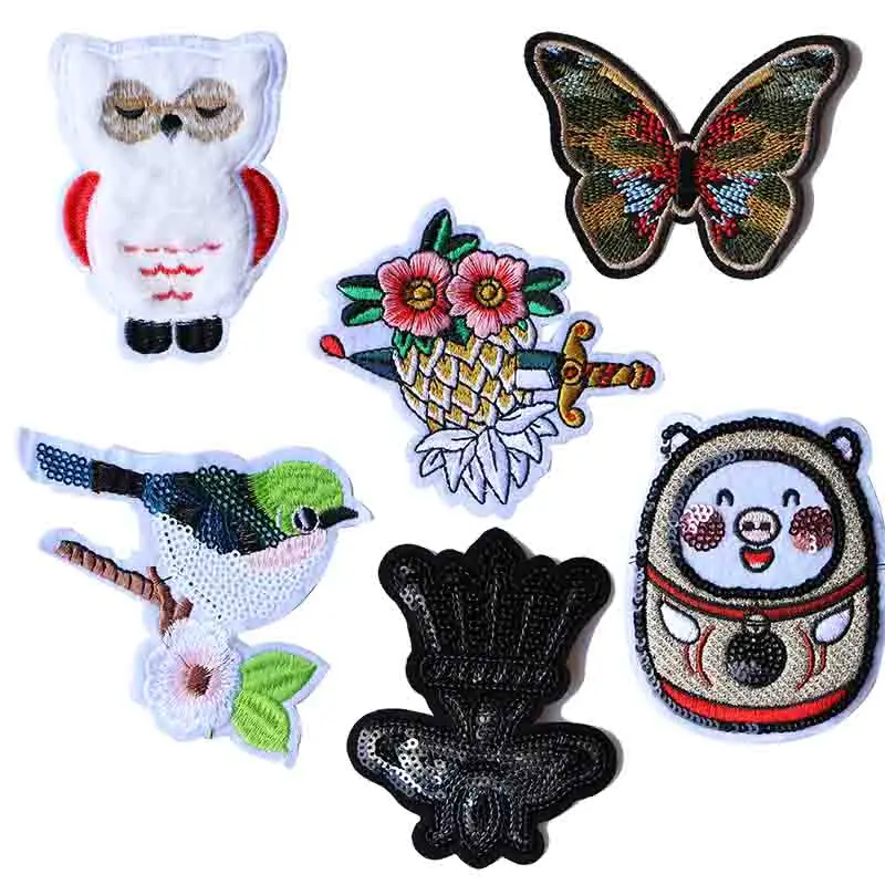 

Cartoon Decorative Patch Owl Pig Bee Butterfly Bird icon Embroidered Applique Patches For DIY Iron on Badges on clothes Stickers