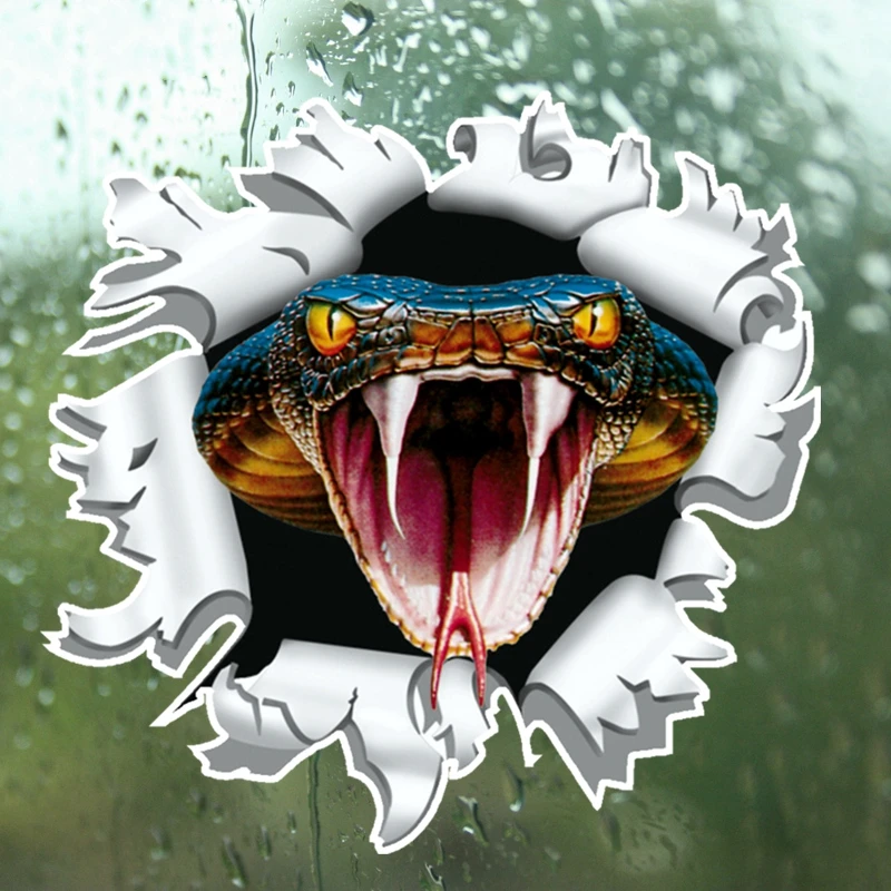 

SZWL Snake Anger Cobra Head Come Out From Bullet Hole Car Sticker 3D Torn Metl Colorful Auto Automobile Decals PVC,14cm*14cm