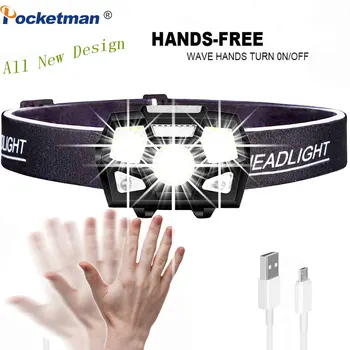 

USB Rechargeable Waterproof Flashlight 7000 LM LED Headlamp Motion Sensor Powerful Headlight