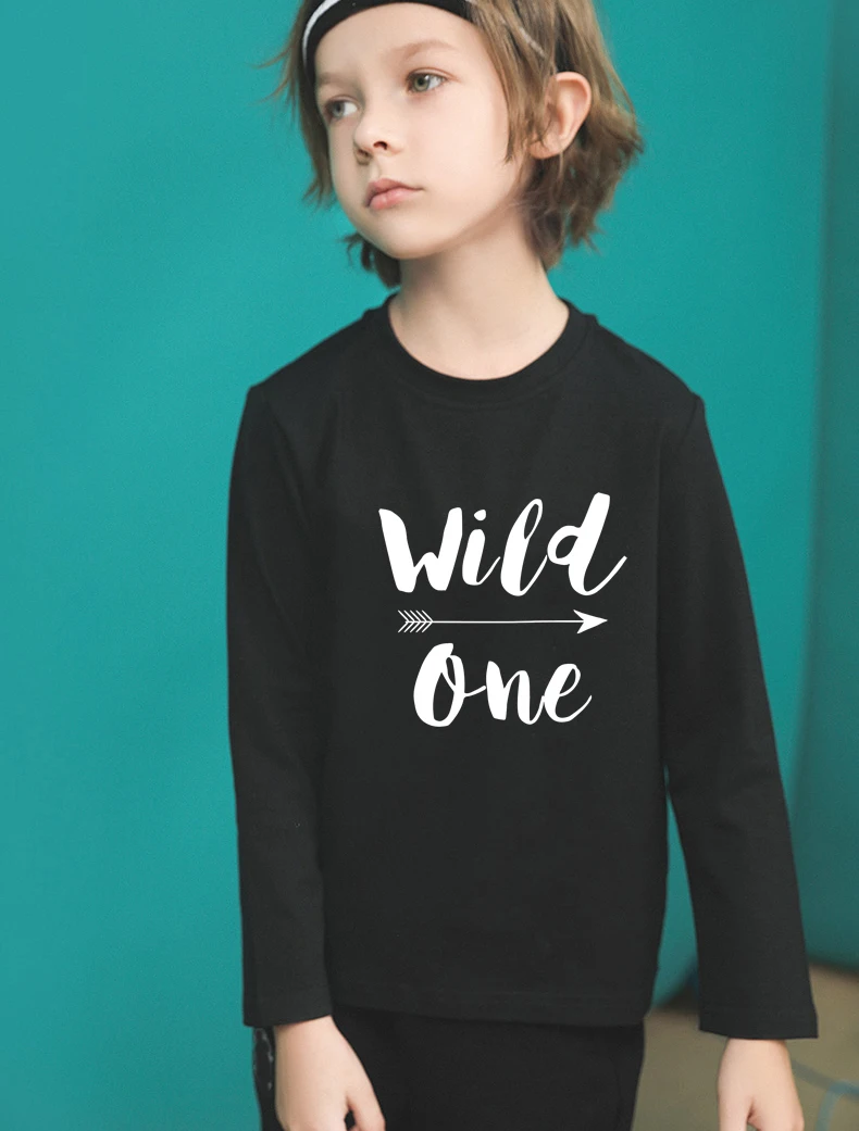 Wild One/Детские топы; Детские футболки; осенние рубашки с длинными рукавами для мальчиков; футболки для маленьких девочек; одежда с круглым вырезом; повседневная детская футболка