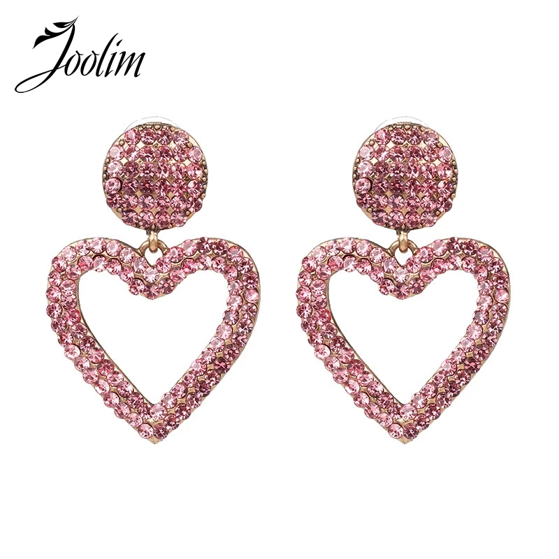 

Joolim Jewelry Wholesale Pink Colorful Crystal Pave Heart Dangle Earring Drop Earring Design Jewelry