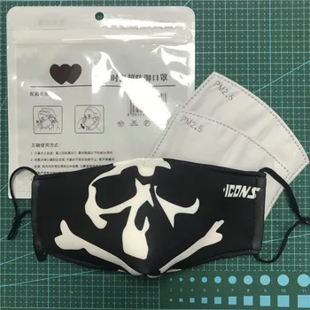 

Fashion Mouth mask Cotton Washable Masks for men Cool Black Skull Cloth Mask with Filters