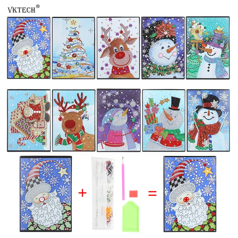 DIY Santa Claus Special Shaped Drill Diamond Painting 60Pages A5 Office Notebook
