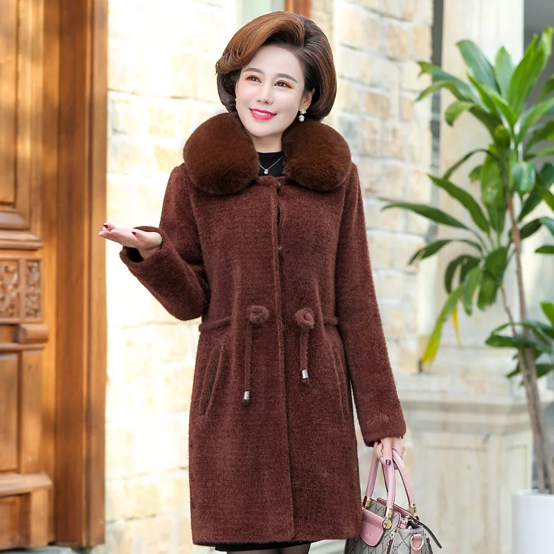 

Mom Mink Cashmere Coat Winter New Style Mid-length Western Style Nobility Tops Middle-aged Women's Autumn And Winter Woolen Coat