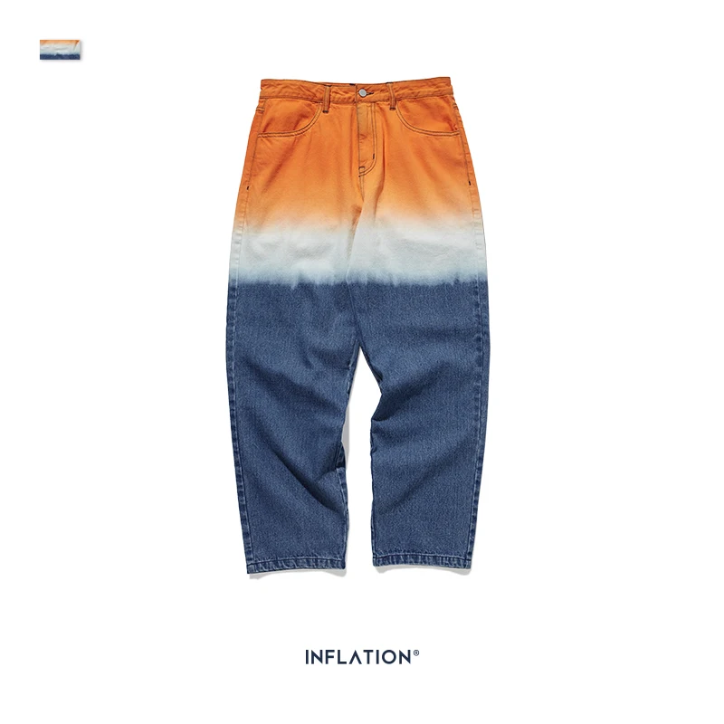 INFLATION, мужские костюмы, повседневный мужской джинсовый костюм, Большой размер, мужской джинсовый костюм в полоску, высокое качество, свободный крой, деним, мужской джинсовый костюм - Цвет: Orange-Blue Pants