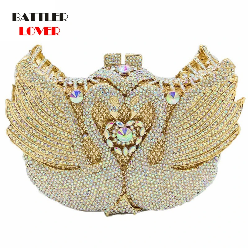 Bags for Women 2020 Luxury Pink Crystal Swan Minaudiere Clutch Women Evening Bags Ladies Wedding Purses Party Cocktail Handbags