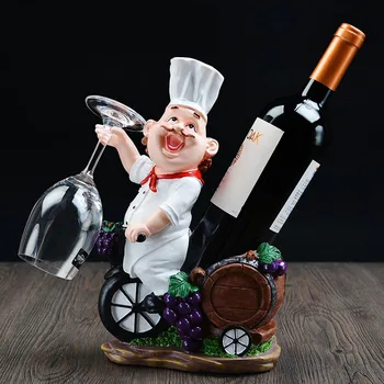 

Chef Wine Rack Storage Resin Goblet Holder Cartoon Chef Cabinets Crafts Ornaments Display Stand Decoration Organizer