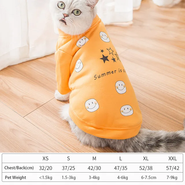 Cute Cartoon Cat Sweatshirt Warm Soft Cotton Pet Clothes for Small Cats Kitten Jumpsuit Comfortable Dogs Puppy Costumes Clothing - Цвет: Yellow smile