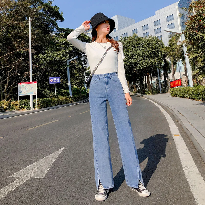 

2021 Fashion Jeans Pants Women Solid Slim Trousers Denim Pants Cotton High Waist Cargo Pants Women Wide Leg Pants