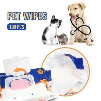 

100Pcs Pet Cleanig Wipes Natural Gentle Wipes Removing Eye Stains Odor Pet Disinfection Towel Supplies disinfectant wipes
