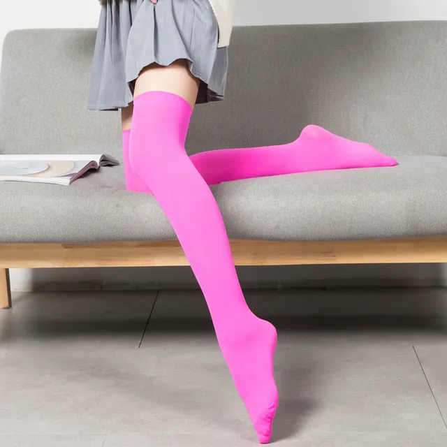 Ultrathin women‘s Silk stockings Nylon for ladies Black White Summer autumn winter socks girls Skinny legs over the knee thigh C thin Pink Knee