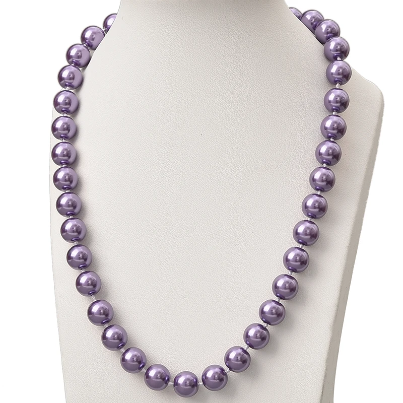 

Simple Style Lovely Purple Pearls Necklace For Statement Women 10mm Round Pearls Shell Artificial Necklace 18inch H836