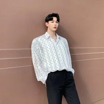 

Men Summer Thin Breathable Loose Long Sleeve Stripe Dot Casual Shirt Male Women Streetwear Sunscreen Beach Shirt Cardigan Coat