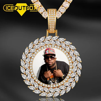

New Grain Custom Photo Round Medallion Solid Back Pendant Necklace With Tennis Chain Cubic Zircon Men's Hip hop Jewelry Dropship