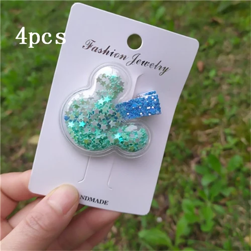 14-4pcs 4 шт., блестки для маленьких девочек, Микки, радужные, зыбучие пески, блестки для волос, клипса, ПВХ, сердце, звезда, прозрачные, BB, капля воды, шпильки, аксессуары - Цвет: 14-4pcs