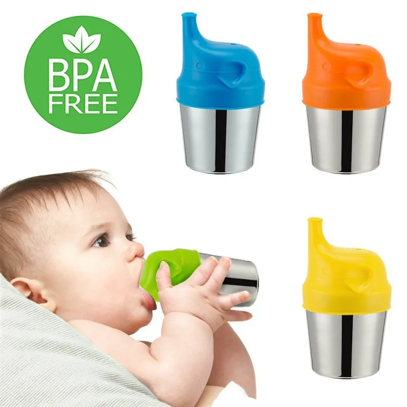 

2019 New Baby Drinkware Stainless Steel Sippy Cups For Toddlers & Kids With Silicone Sippy Cup Lids Solid Feeding Cups BPA Free