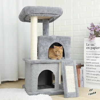 

Cat Tree Luxury Cat Tower with Double Condos Spacious Perch Fully Wrapped Scratching Sisal Post and Replaceable Dangling