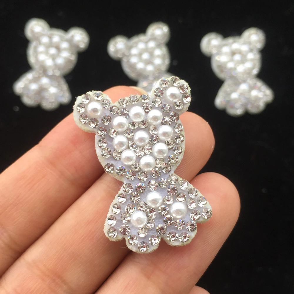 15Pcs Cute Bear Flower White Rhinestone Patches for DIY Clothes Hat Headwear Hair Clips Decor Appliques Accessories | Дом и сад
