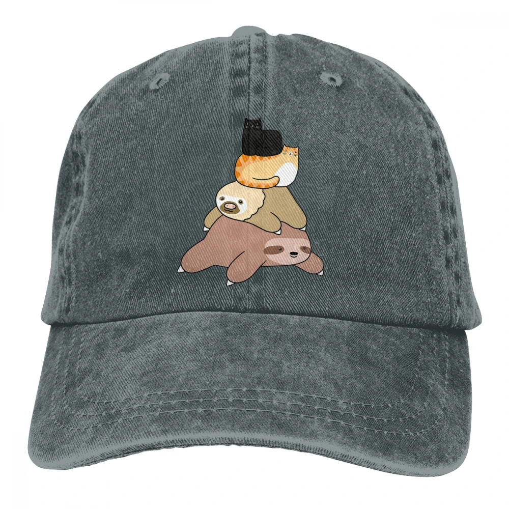 Ленивый и кот ворс Casquette натуральный унисекс Мужские Женские джинсовые бейсболка с ремешком кепки Регулируемый Гольф папа шляпа
