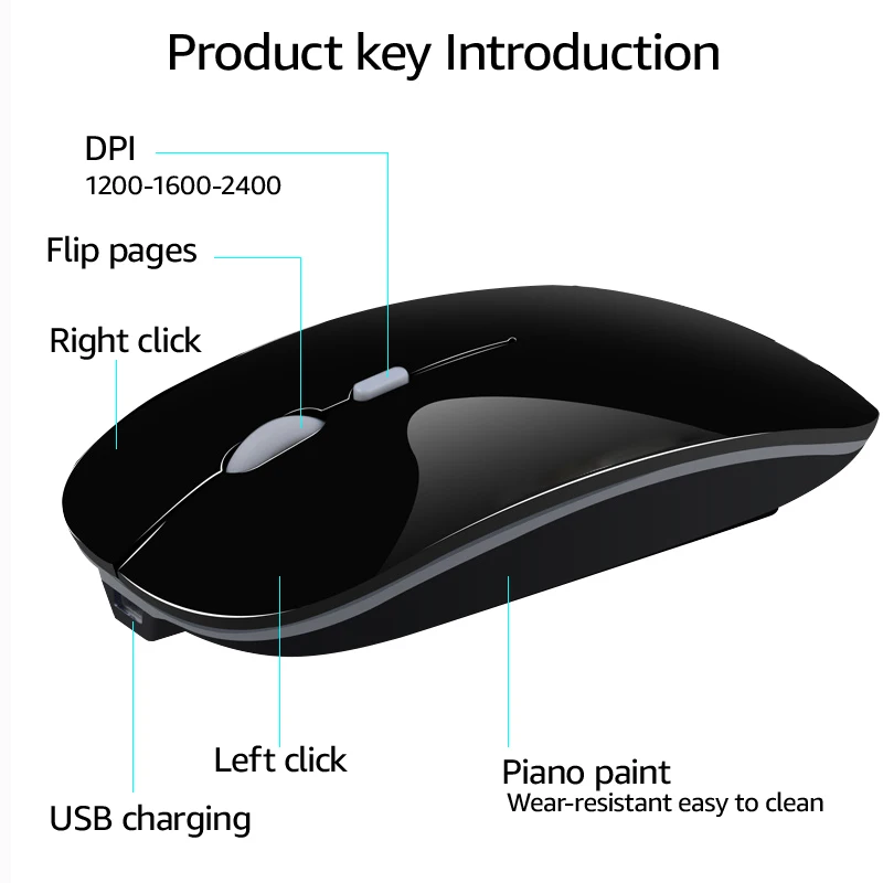Беспроводная Bluetooth мышь, Бесшумная игровая мышь, 5,0 компьютерная мышь, перезаряжаемая Встроенная батарея, USB мыши, эргономичная мышь для ПК и ноутбука