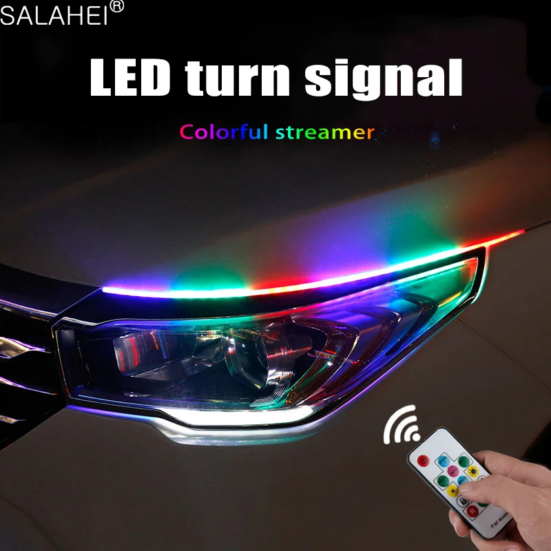 Car Sequential Flowing RGB Daytime Running Light Waterproof DRL Multicolor LED Light Strip Turn Signal Lights For Headlight