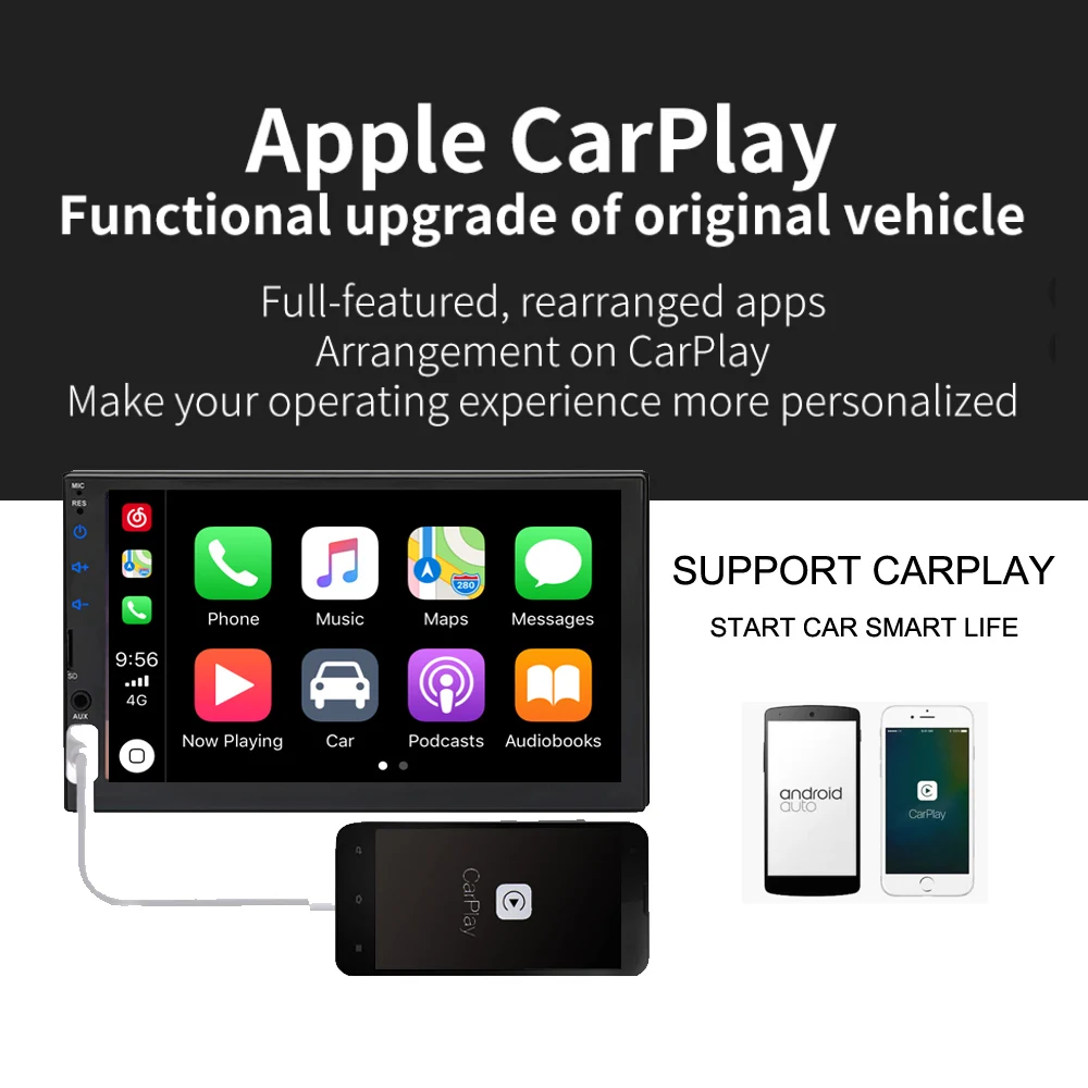 2020 новый пользовательский интерфейс 2din Автомагнитола carplay аналагово-цифровой преобразователь, экран полный сенсорный экран мультимедийный плеер заднего вида Камера bluetooth FM - изображение