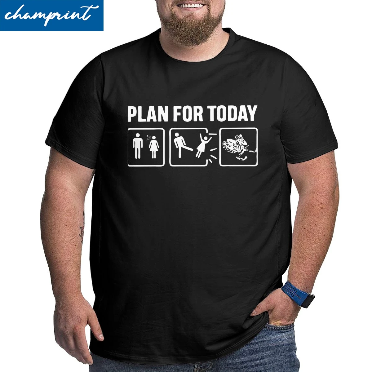 Plan For Today Funny Skiing Ski Sport T-shirt Men Cotton T Shirts Big Tall Tee Shirt Big Size 4xl 5xl 6xl Tops - T-shirts -