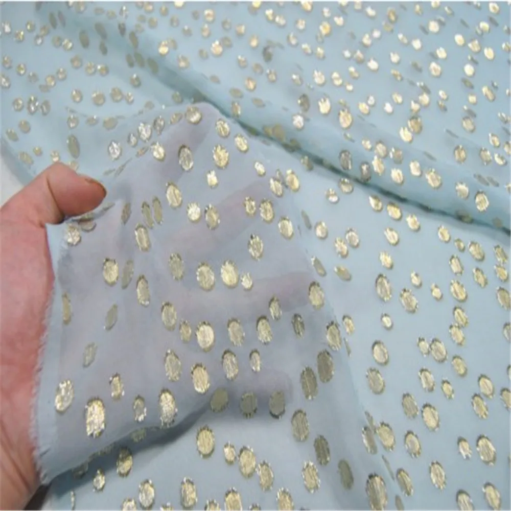 Classical Shiny Silk Chiffon with Dot Jacquard Fabric in Light Blue Color for Lady Charming Dress Clothing