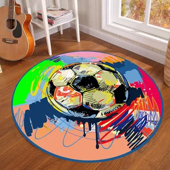 

Geometric Football Pattern Rug Non-Slip Living Room Bedroom Computer Chair Round Carpet Home Decorator Floor Rugs