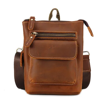 

Leather MEN'S Bag Shoulder Running Bag Mobile Phone Bag Horse Leather Full-grain Leather Retro Verticle Small