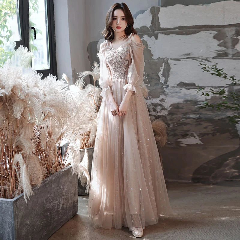 Simple Puff Sleeve Bridesmaid Dress Square Collar Appliques Tulle Long Party Dresses Female Fantasy Fairy Gowns
