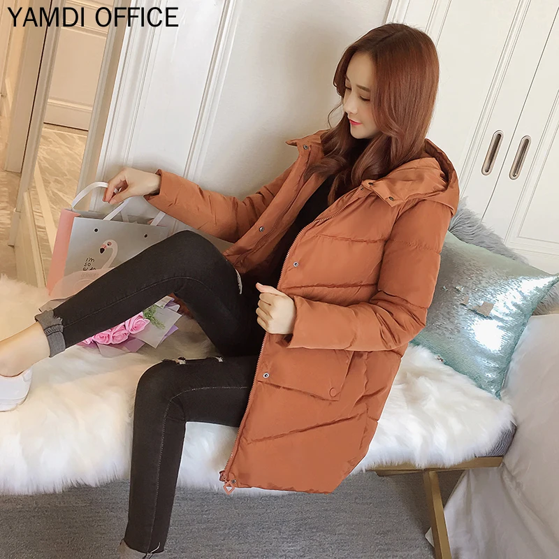 YAMDI Осенняя зимняя верхняя одежда для женщин повседневное плотное пальто с капюшоном Женская однотонная белая черная розовая куртка стеганая теплая пуховая стеганая Новинка