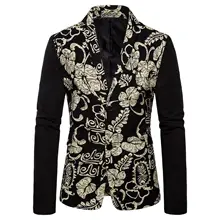 Мужские блейзеры с принтом в цветочек, куртка, новая модная повседневная мужская куртка, осенне-зимняя мужская куртка с этническим принтом