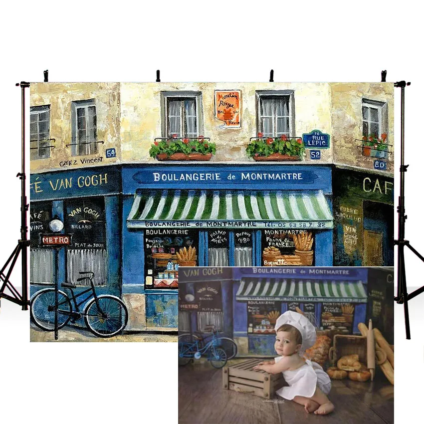 

Mehofond Newborn Backdrop Blue Vintage Old Street Shop Baby Shower Birthday Photography Background Photo Studio Photocall Props