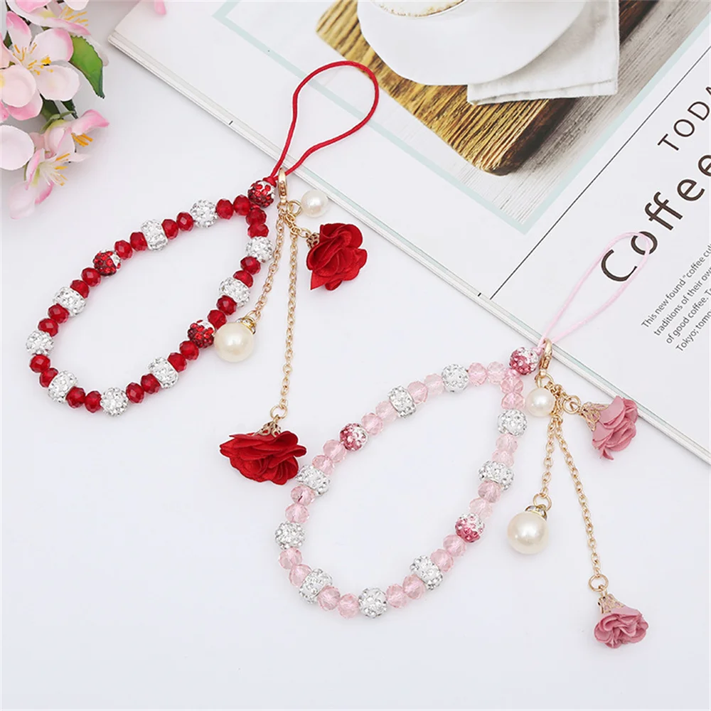New Mobile Phone Lanyard Short Hand Strap For Key Usb Bracelet Case Flower Pendant Diy Tassel Beads Chain |