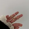 AOMU Punk Vintage Chain Pearl Ring Set Korean Minimalist Personality Metal Gold Ring for Women  Party Jewelry Ring Set ► Photo 2/6