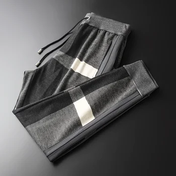 

Plaid Men Luxury Waist Casual Sport Thick Man Pants High Quality Slim Fit Elastic Fabric Male Trousers