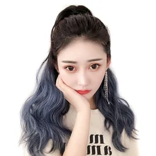 Градиентные накладные волосы длинные вьющиеся парики для женщин термостойкие синтетические волосы конский хвост косплей черный до синий KG66