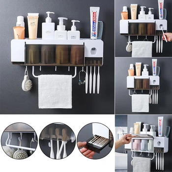 

Bath Towel Toothbrush Holder Toothpaste Squeezer Dispenser Bathroom Accessories Set Bathroom Storage Box 2/3/4 Bamboo Fiber Cups