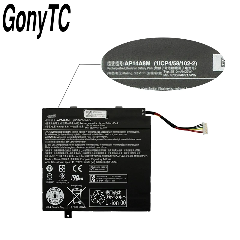GONYTC AP14A4M 3,8 V 22Wh аккумулятор для ноутбука acer Switch 10 SW5-012 серии 10," планшеты SW5-012-15RJ ICONIA TAB 10 A3-A