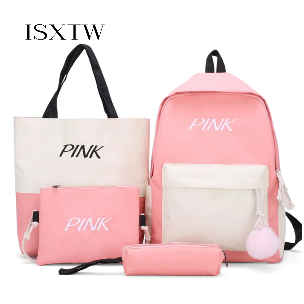 

ISXTW Puimentiua 4Pcs/set Women School Backpacks Nylon Schoolbag For Teenagers Girls Student Book Bag Waterproof Backpack /C20