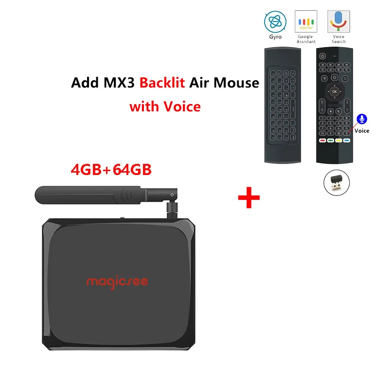 Magicsee N5 Plus Android 9,0 Amlogic S905x3 Smart Tv Box 4 Гб ОЗУ 64 Гб ПЗУ 2,4 ГБ+ 5 Гб Wifi BT4.1 телеприставка 8K медиаплеер N5 MAX - Цвет: 4G64G add mx3l mic