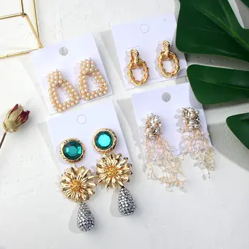 

JJFOUCS Simulated Pearl Tassel Drop Earrings 2020 Gold Color Wedding Crystal Long Pendant Dangle Earring For Women Party Jewelry